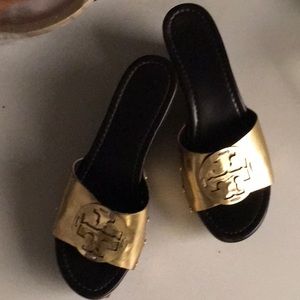 Tory Burch gold wedge slides size8